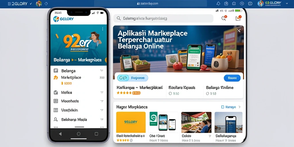 Tampilan antarmuka pengguna aplikasi Marketplace 92GLORY yang menarik dan mudah digunakan.
