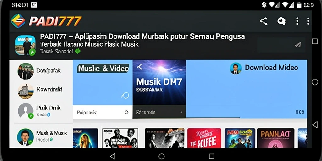 Tampilan antarmuka aplikasi PADI777 yang mudah digunakan untuk Download Musik.