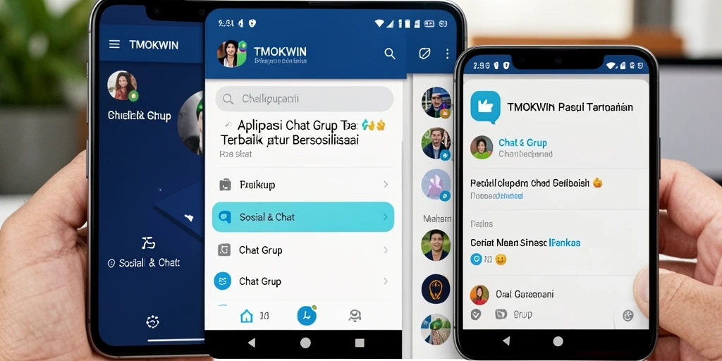 Tampilan antarmuka pengguna dari aplikasi Chat Grup TMOKWIN.
