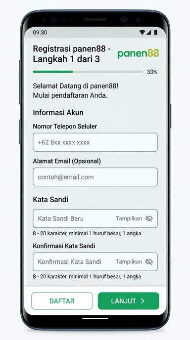 Tampilan halaman daftar panen88
