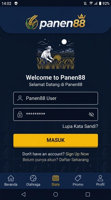 Tampilan halaman login panen88
